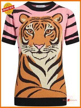 Vintage Retro Tiger Print Cotton Short Sleeve T-Shirt Women's Regular Fit